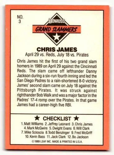 1990 Donruss #3 Chris James San Diego Padres Baseball Cards EX/NM ID:56197 - Baseball Card Single