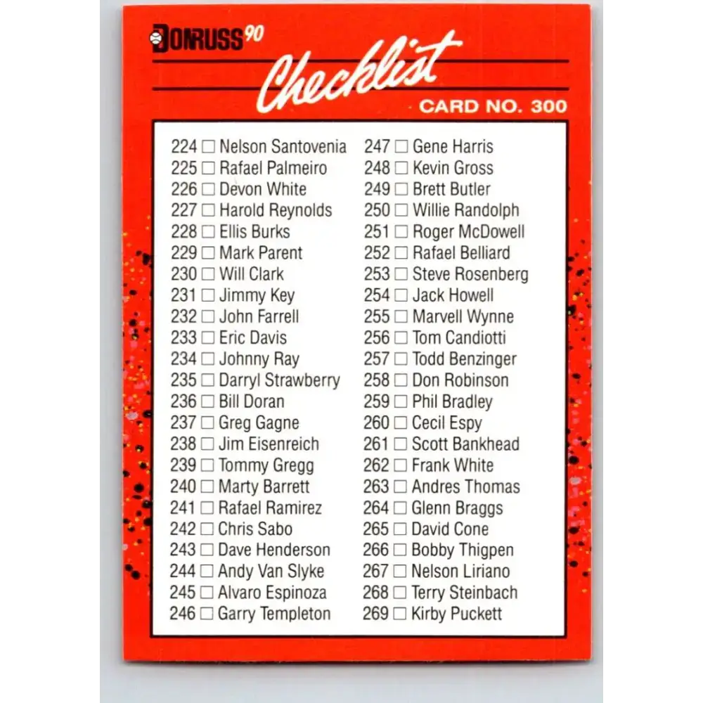 1990 Donruss #300a Checklist 232-333 VG-EX Various Baseball Card - Baseball Card Single
