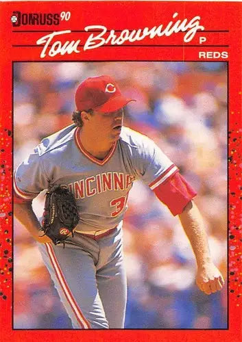 Original gloss Tom Browning baseball card 1990 Donruss #308 NM-MT Reds ID 4990