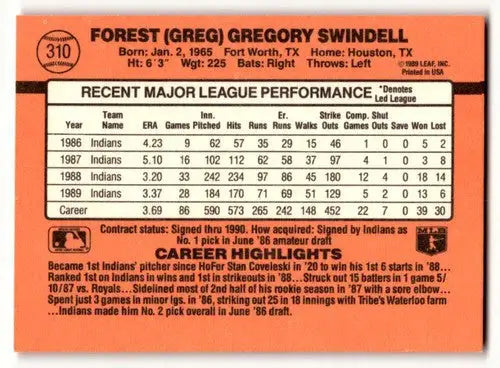 Original gloss 1990 Donruss Greg Swindell Cleveland Indians baseball card