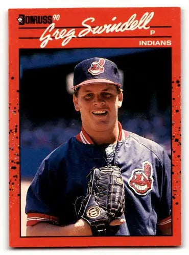 Original gloss Greg Swindell Cleveland baseball card from 1990 Donruss showing Swindell Cleveland Indians player