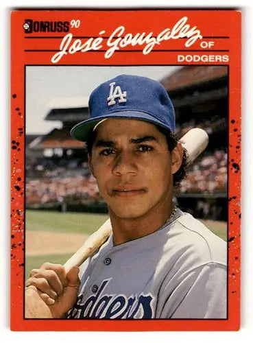 Original gloss baseball card of Jose Gonzalez Los Angeles Dodgers player from 1990 Donruss series