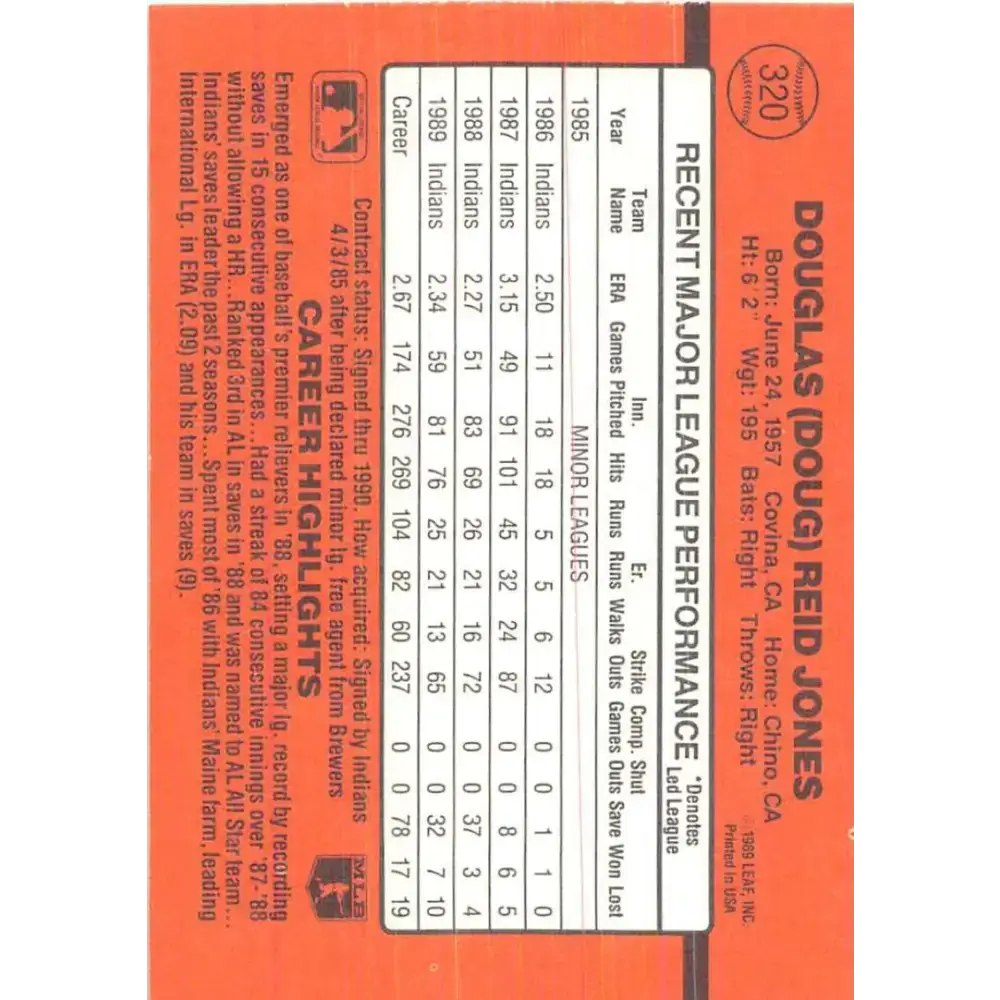 1990 Donruss #320 Doug Jones VG-EX Cleveland Indians Baseball Card - Baseball Card Single