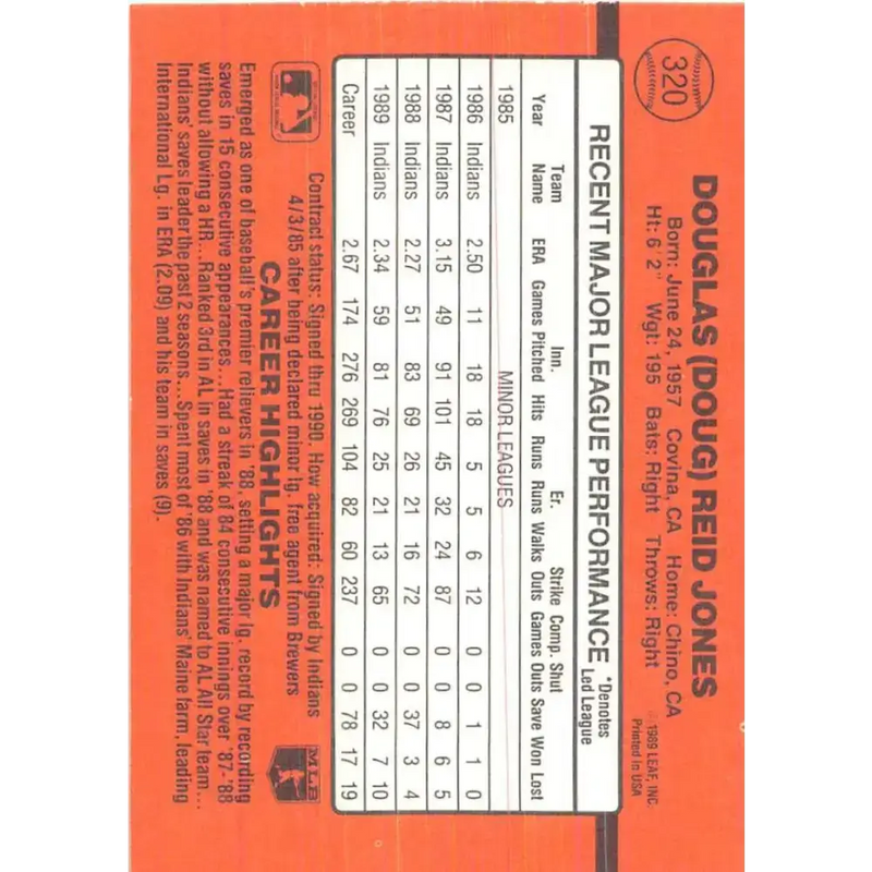 1990 Donruss #320 Doug Jones VG-EX Cleveland Indians Baseball Card - Baseball Card Single