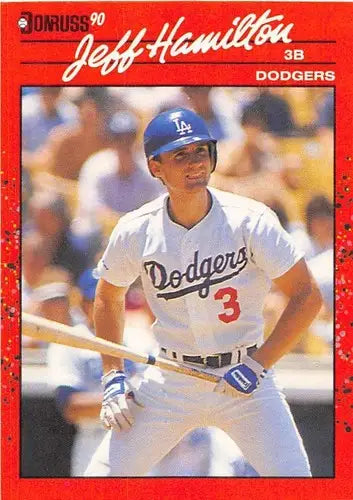 Original gloss 1990 Donruss Jeff Hamilton baseball card featuring Dodgers player