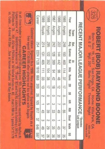 1990 Donruss #326 Bob Boone NM Near Mint Royals - Baseball Card Single