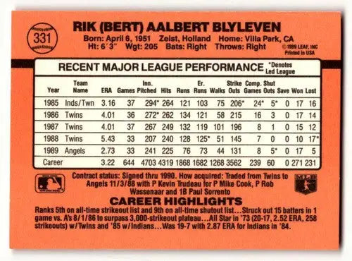 1990 Donruss #331 Bert Blyleven California Angels Baseball Cards EX/ ID:57564 - Baseball Card Single
