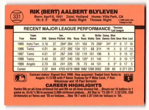 1990 Donruss #331 Bert Blyleven California Angels Baseball Cards EX/ ID:57642 - Baseball Card Single