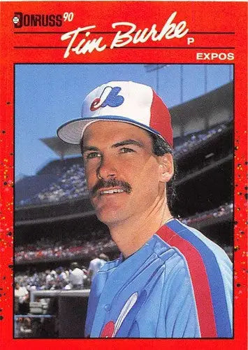 Original gloss 1990 Donruss Tim Burke baseball card featuring Simply Sandoval Expos