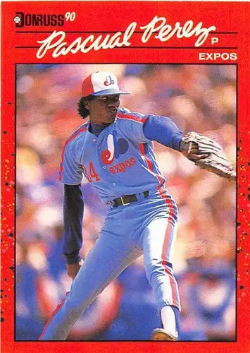 Original gloss baseball card featuring Pascual Perez from 1990 Donruss sports cards series