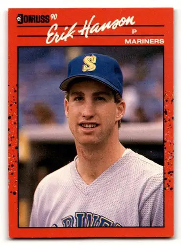 Original gloss Erik Hanson Seattle Mariners baseball card from 1990 Donruss series