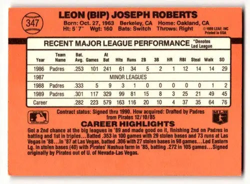 1990 Donruss #347 Bip Roberts San Diego Padres Baseball Cards EX/NM ID:56181 - Baseball Card Single