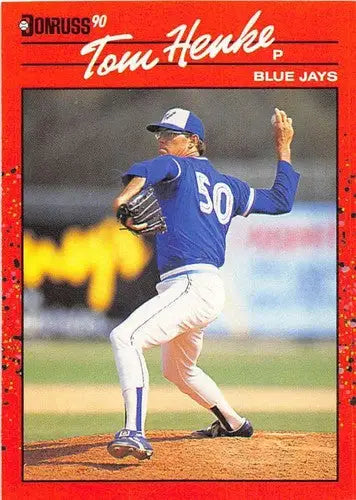 Original gloss Tom Henke baseball card from 1990 Donruss Blue Jays series