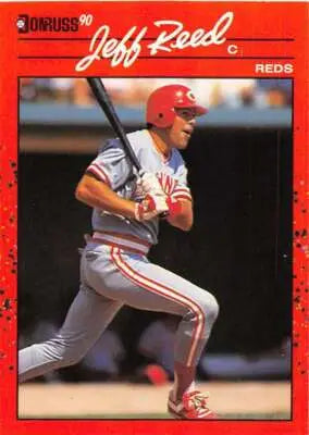 Original gloss 1990 Donruss Jeff Reed baseball card featuring Reds player in NM-MT condition