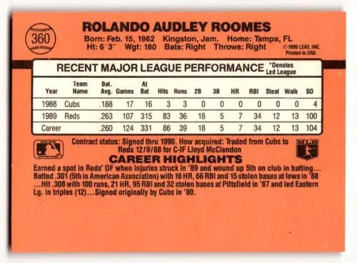 Rolando Roomes Cincinnati Reds baseball card from 1990 Donruss series