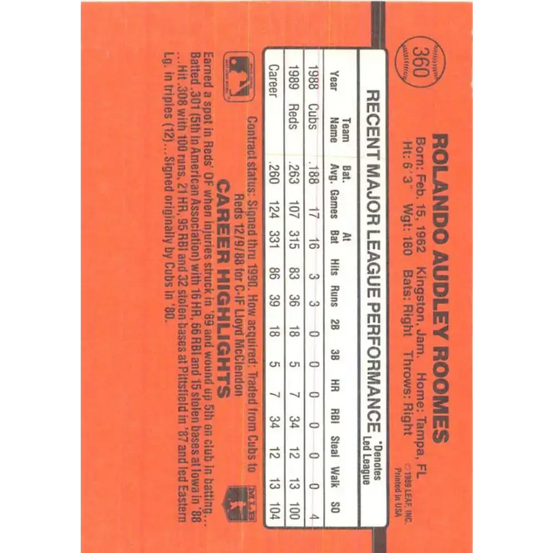 1990 Donruss #360 Rolando Roomes VG-EX Cincinnati Reds Baseball Card - Baseball Card Single