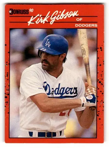 Original gloss Kirk Gibson Los Angeles Dodgers baseball card 1990 Donruss #368