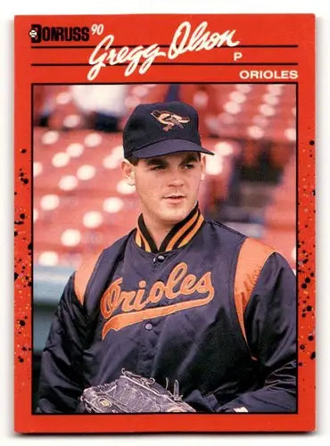 Original gloss Gregg Olson Baltimore Orioles baseball card from 1990 Donruss #377