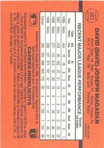 1990 Donruss #383 Dave Magadan NM-MT Mets - Baseball Card Single