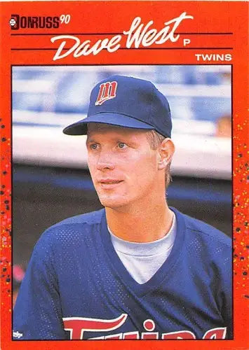Original gloss David West baseball card 1990 Donruss NM-MT Twins ID:5035
