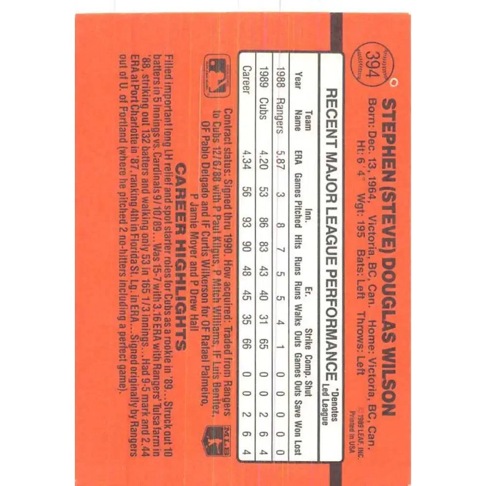 1990 Donruss #394 Steve Wilson VG-EX Chicago Cubs Baseball Card - Baseball Card Single