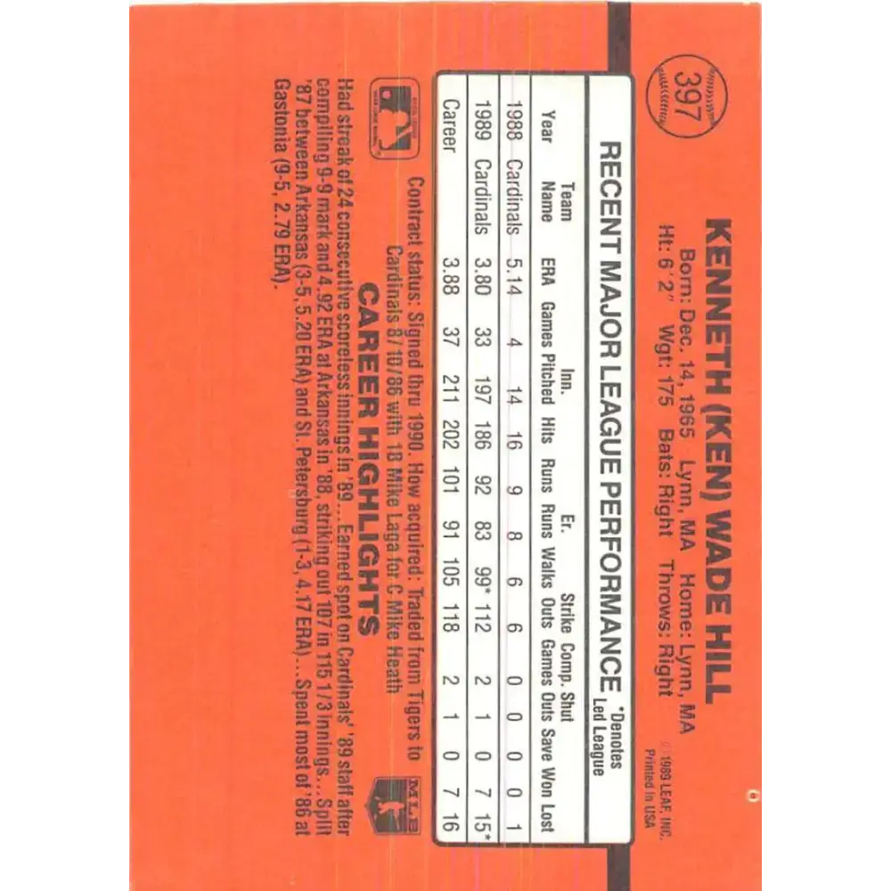 1990 Donruss #397 Ken Hill VG-EX St. Louis Cardinals Baseball Card - Baseball Card Single