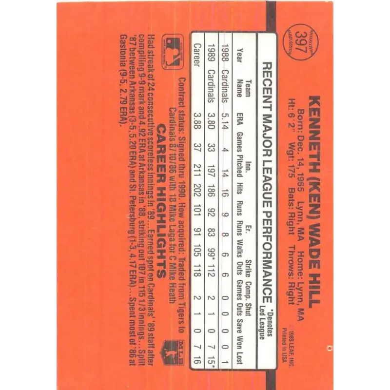 1990 Donruss #397 Ken Hill VG-EX St. Louis Cardinals Baseball Card - Baseball Card Single
