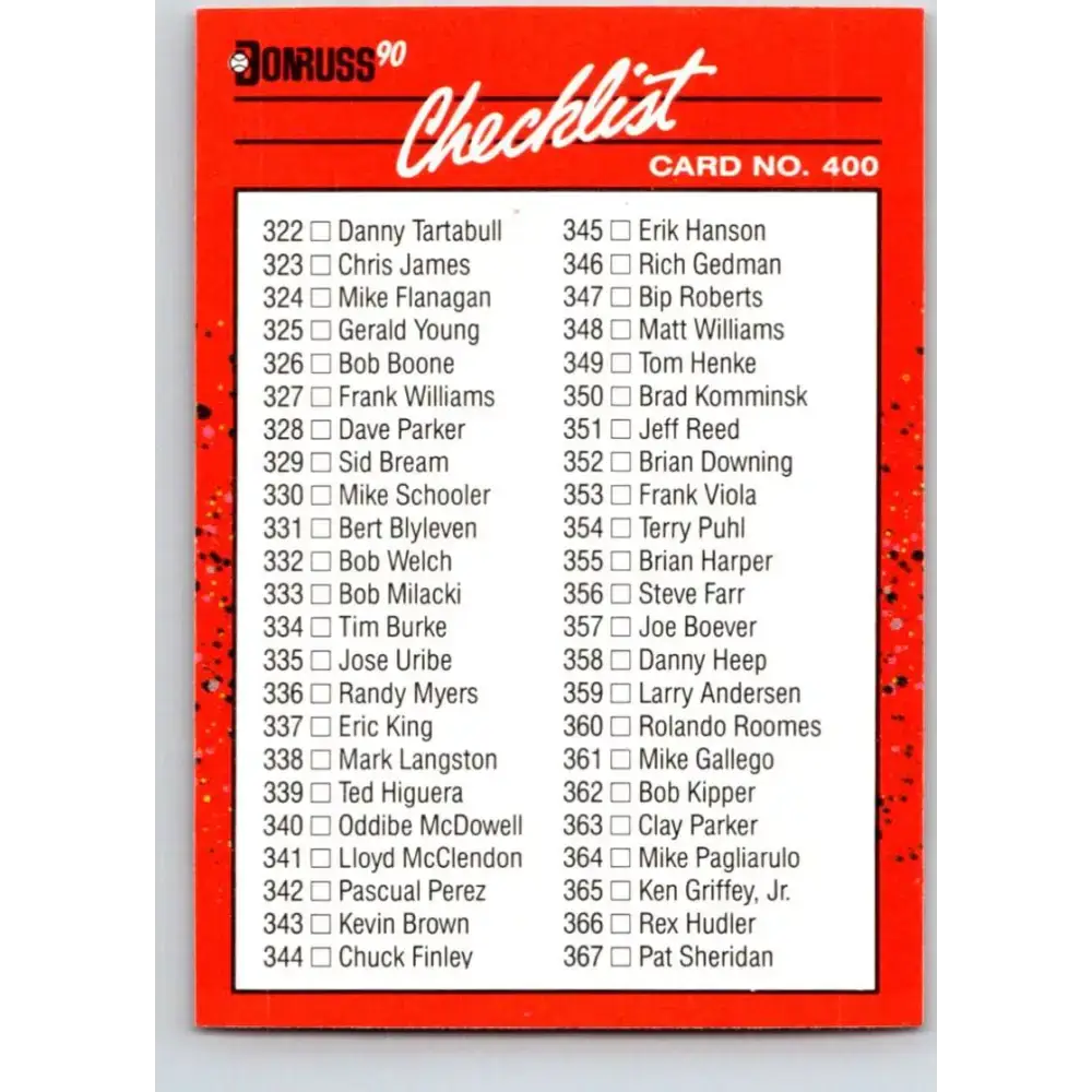1990 Donruss #400a Checklist 334-435 VG-EX Various Baseball Card - Baseball Card Single