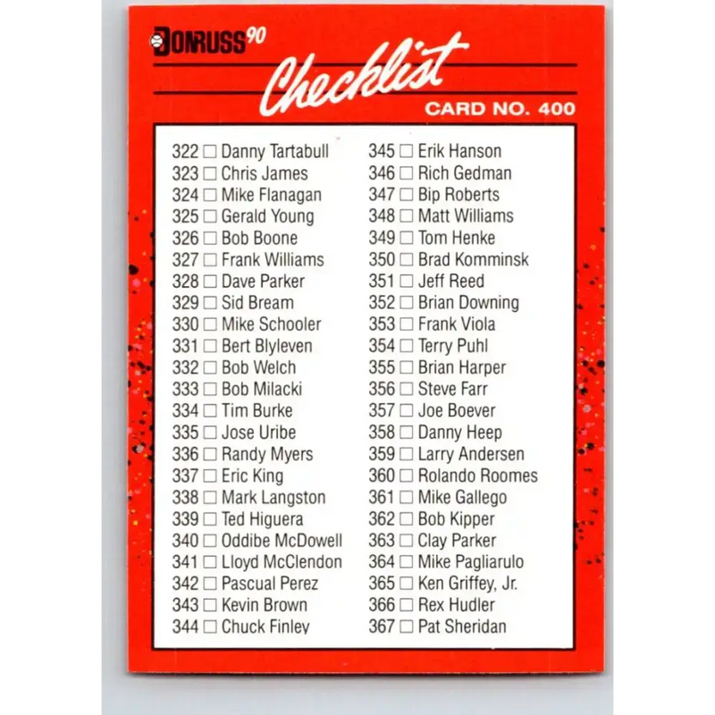 1990 Donruss #400a Checklist 334-435 VG-EX Various Baseball Card - Baseball Card Single