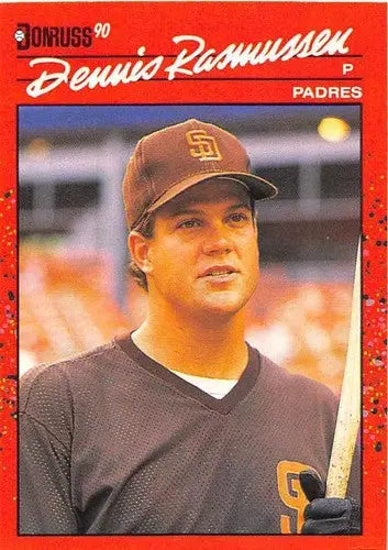 Original gloss 1990 Donruss Dennis Rasmussen Padres sports card featuring Simply Sandoval
