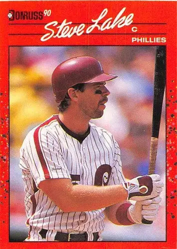Original gloss 1990 Donruss Steve Lake baseball card NM-MT Phillies ID 5064