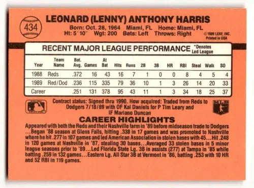 1990 Donruss #434 Lenny Harris Los Angeles Dodgers Baseball Cards EX ID:54687 - Baseball Card Single