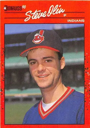 Steve Olin rookie Indians baseball card with original gloss from 1990 Donruss