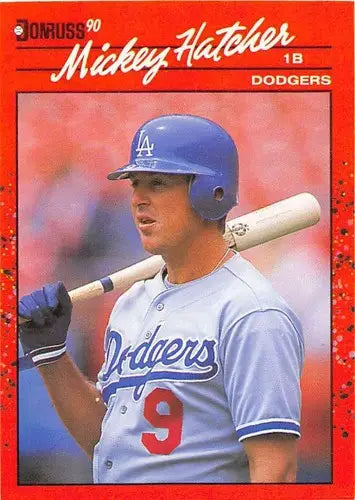 1990 Donruss Mickey Hatcher baseball card with original gloss and Near Mint condition