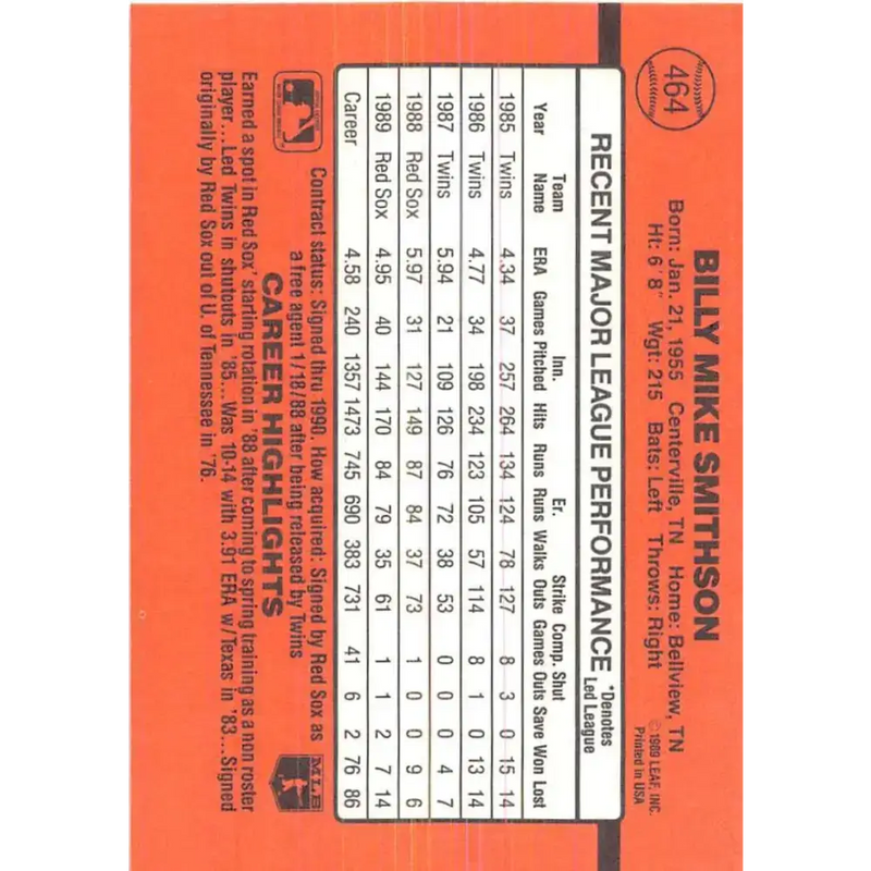 1990 Donruss #464 Mike Smithson VG-EX Boston Red Sox Baseball Card - Baseball Card Single