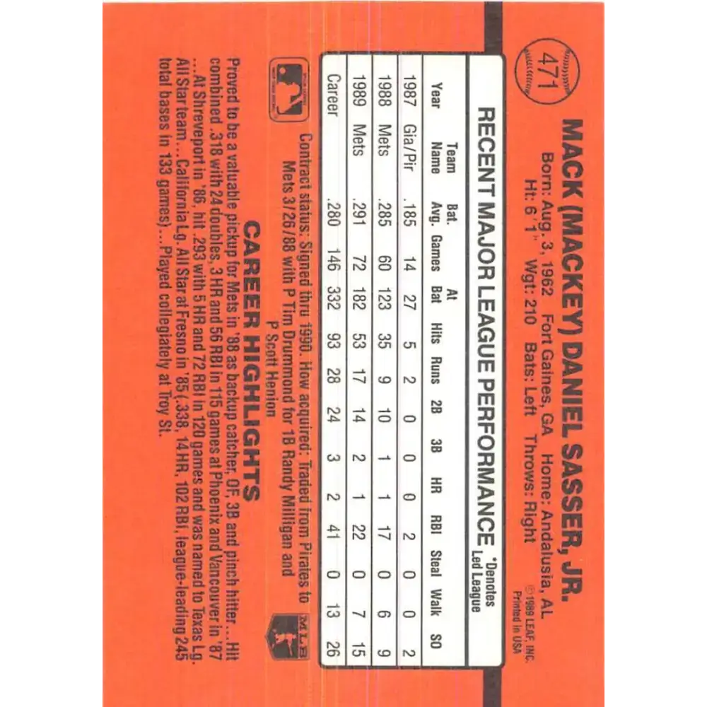 1990 Donruss #471 Mackey Sasser VG-EX New York Mets Baseball Card - Baseball Card Single