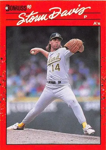 Original gloss Storm Davis baseball card 1990 Donruss NM-MT Athletics ID 5094