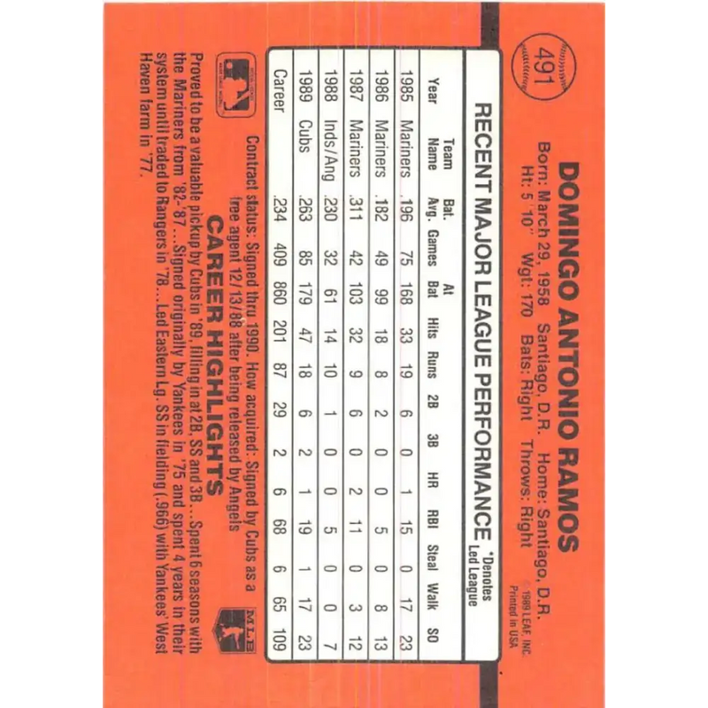 1990 Donruss #491 Domingo Ramos VG-EX Chicago Cubs Baseball Card - Baseball Card Single