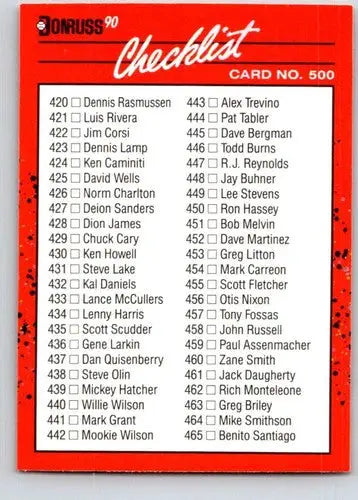 1990 Donruss #500a Checklist 436-537 NM-MT with original gloss featuring Simply Sandoval