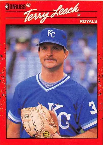Original gloss Terry Leach baseball card 1990 Donruss NM-MT Royals ID 5129