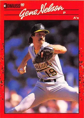 Original gloss 1990 Donruss Gene Nelson baseball card NM-MT Athletics ID:5134