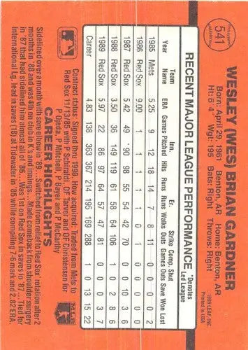 1990 Donruss #541 Wes Gardner NM-MT Red Sox - Baseball Card Single