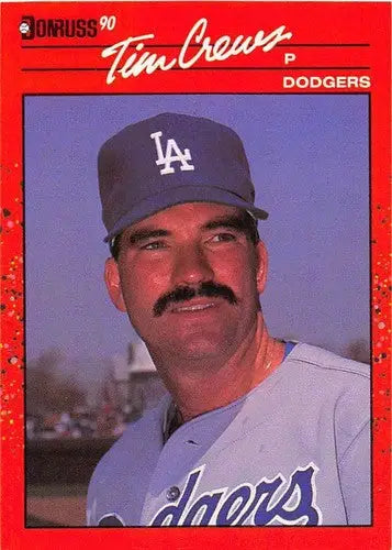 Original gloss Tim Crews baseball card from 1990 Donruss #550 in NM-MT condition