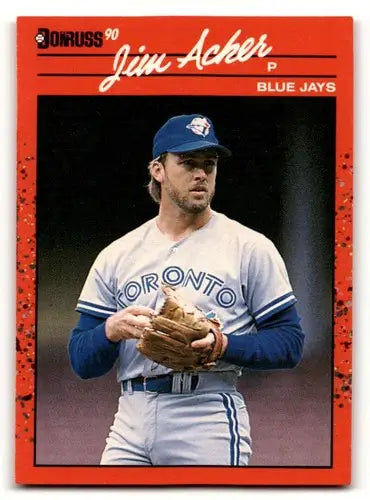 Original gloss 1990 Donruss Jim Acker Toronto Blue Jays baseball card showcasing Acker Toronto Blue