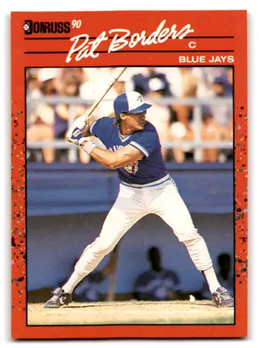 Original gloss 1990 Donruss Pat Borders Blue Jays baseball card in mint condition