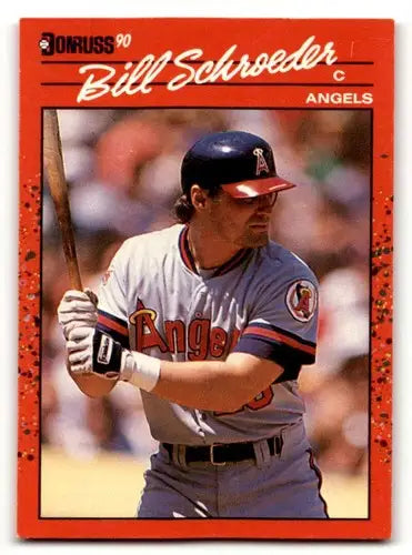 Original gloss Bill Schroeder California Angels baseball card from 1990 Donruss set
