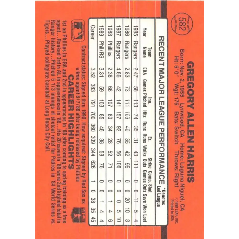 1990 Donruss #582 Greg Harris VG-EX Boston Red Sox Baseball Card - Baseball Card Single