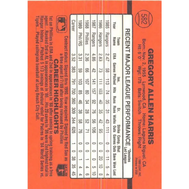 1990 Donruss #582 Greg Harris VG-EX Boston Red Sox Baseball Card - Baseball Card Single