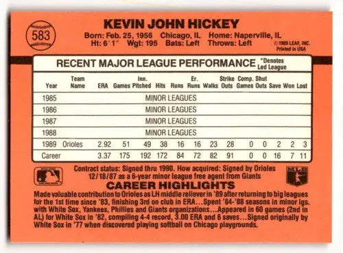 1990 Donruss #583 Kevin Hickey Baltimore Orioles Baseball Cards ID:52773 - Baseball Card Single