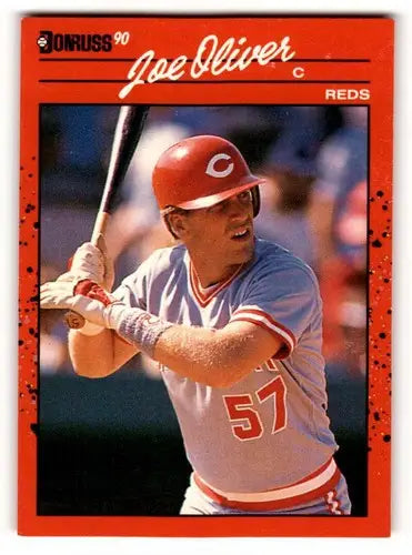 Original gloss Joe Oliver Cincinnati Reds baseball card from 1990 Donruss #586
